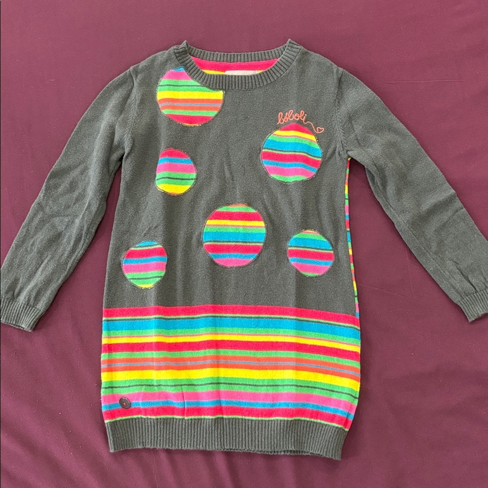 BOBOLI Gray Sweater with Colorful Stripes and Dots
